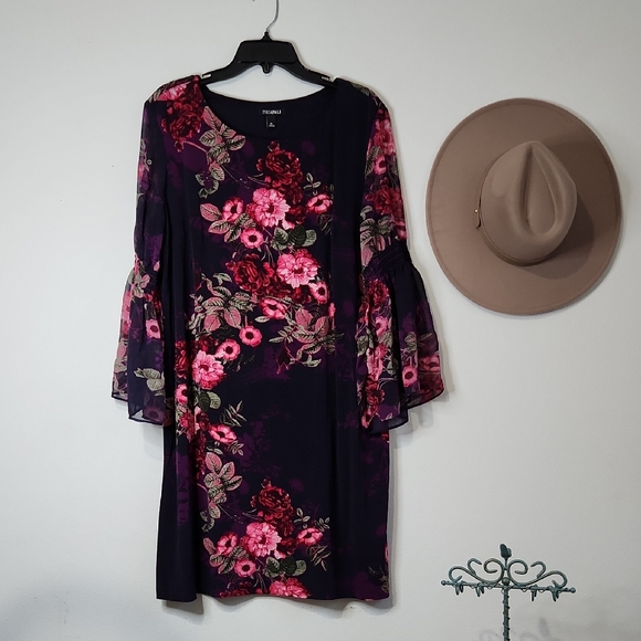 Roz & Ali Long Sleeve Floral Dress in Pink and Purple - Picture 1 of 7